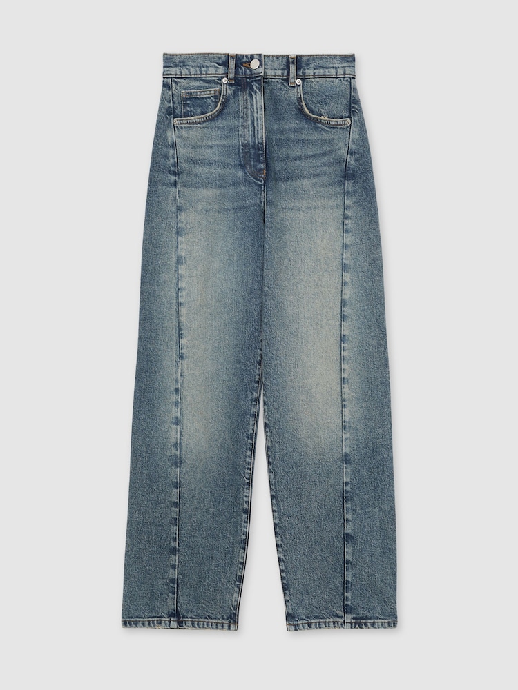 Reiss Mid Blue Molly Petite Barrel-Leg Seam Jeans - Image 2 of 8