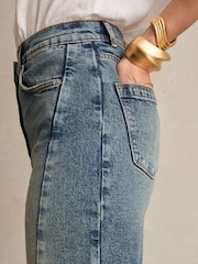 Reiss Mid Blue Molly Petite Barrel-Leg Seam Jeans - Image 3 of 8