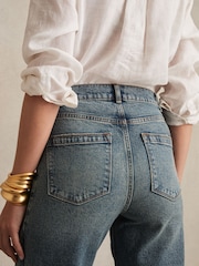 Reiss Mid Blue Molly Petite Barrel-Leg Seam Jeans - Image 5 of 8