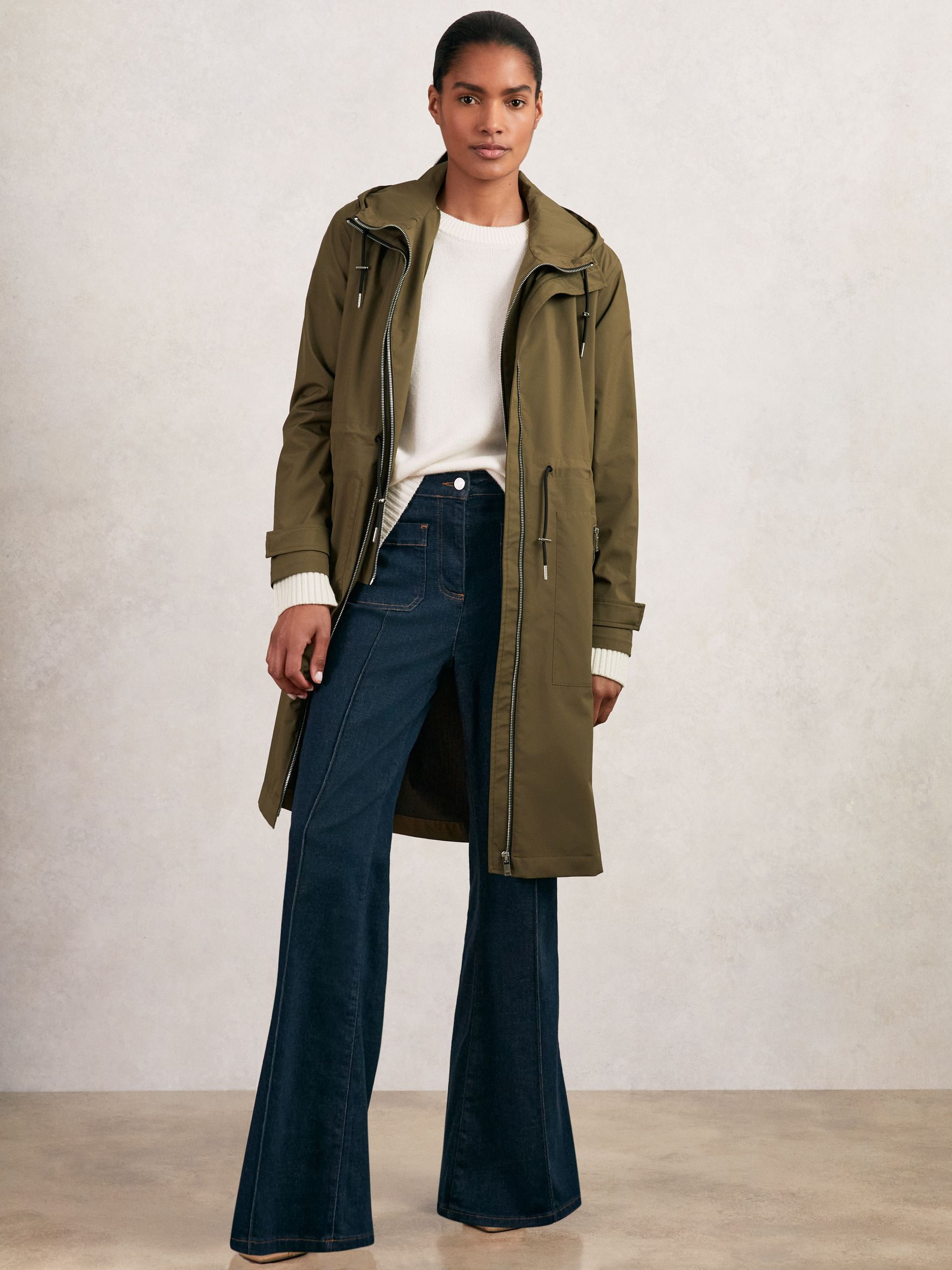 Reiss Khaki Removable-hood Parka Rain Coat In Brown