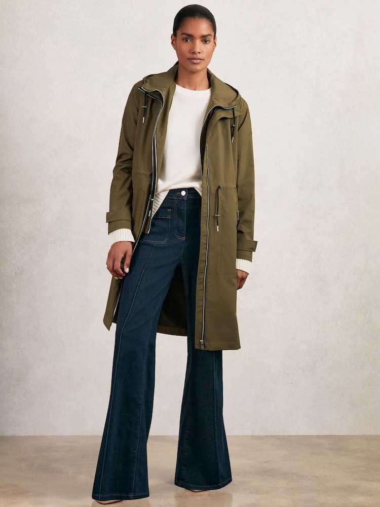 Reiss Khaki Alizeh Removable-Hood Parka Rain Coat - Image 1 of 7