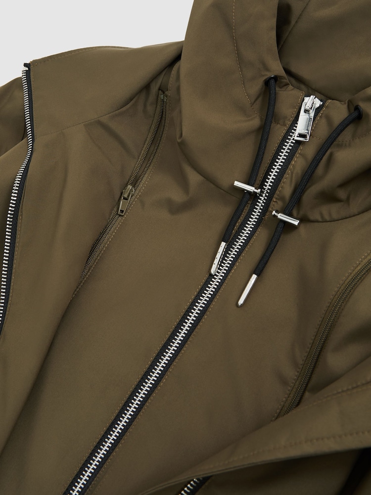 Reiss Khaki Alizeh Removable-Hood Parka Rain Coat - Image 7 of 7 Reiss Khaki Alizeh Removable-Hood Parka Rain Coat - Image 7 of 7