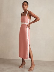Reiss Pink Asher Wave Trim Crepe Midi Dress - Image 1 of 6