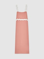 Reiss Pink Asher Wave Trim Crepe Midi Dress - Image 2 of 6