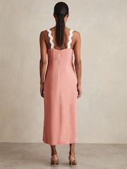 Reiss Pink Asher Wave Trim Crepe Midi Dress - Image 5 of 6