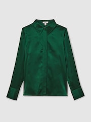 Reiss Green Ameira Silk-Satin Concealed-Placket Shirt - Image 2 of 6