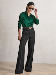Reiss Green Ameira Silk-Satin Concealed-Placket Shirt - Image 3 of 6