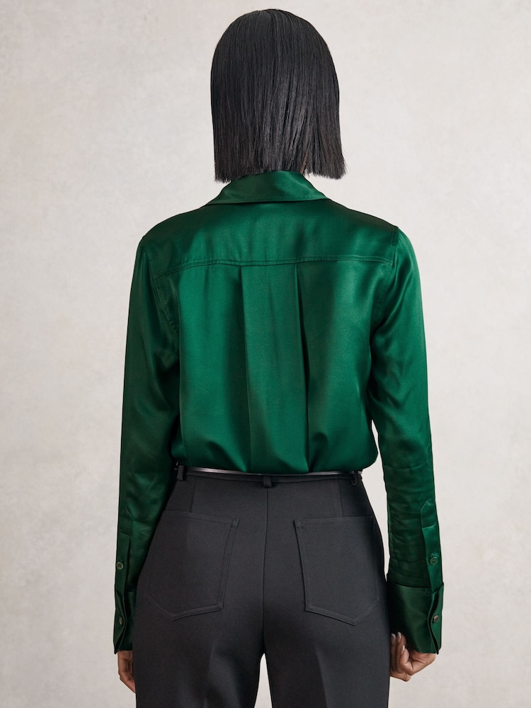 Buy Reiss Green Ameira Silk-Satin Concealed-Placket Shirt from Next USA