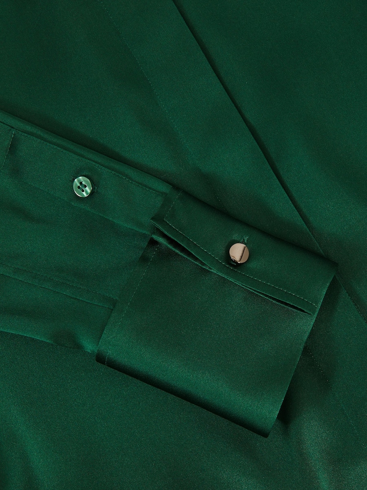 Reiss Green Ameira Silk-Satin Concealed-Placket Shirt - Image 6 of 6