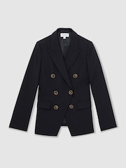 Reiss Navy Lia Wool-Blend Double-Breasted Blazer - Image 2 of 7