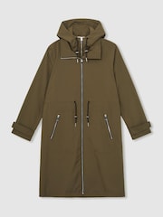 Reiss Khaki Alizeh Petite Removable-Hood Parka Rain Coat - Image 2 of 8