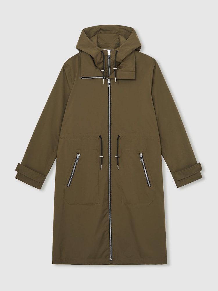 Reiss Khaki Alizeh Petite Removable-Hood Parka Rain Coat - Image 2 of 8