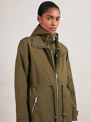 Reiss Khaki Alizeh Petite Removable-Hood Parka Rain Coat - Image 5 of 8