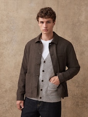 Brown Smart Textured Chore Jacket With Wool - Image 1 of 8