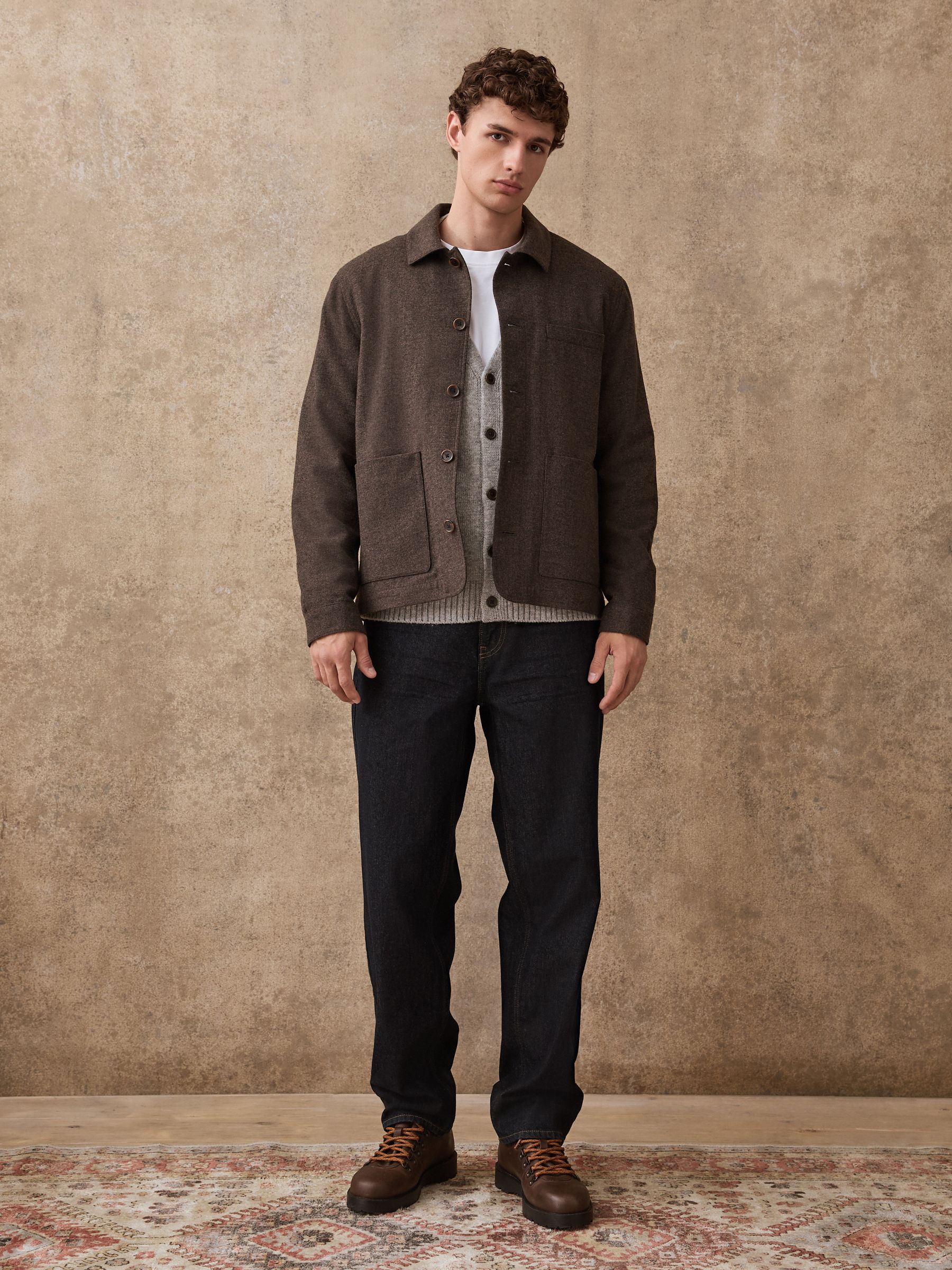 Buy Brown Smart Textured Chore Jacket With Wool from Next USA