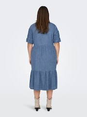 ONLY Curve Blue Chambray Denim Tiered Midi Shirt Dress - Image 2 of 6