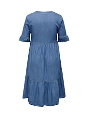 ONLY Curve Blue Chambray Denim Tiered Midi Shirt Dress - Image 6 of 6