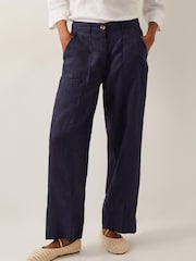 Monsoon Blue Jolie Short Linen Wide Leg Trousers - Image 2 of 4