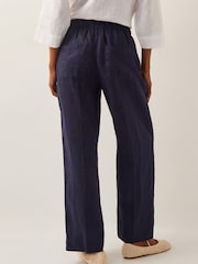 Monsoon Blue Jolie Short Linen Wide Leg Trousers - Image 3 of 4