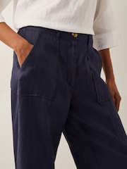 Monsoon Blue Jolie Short Linen Wide Leg Trousers - Image 4 of 4