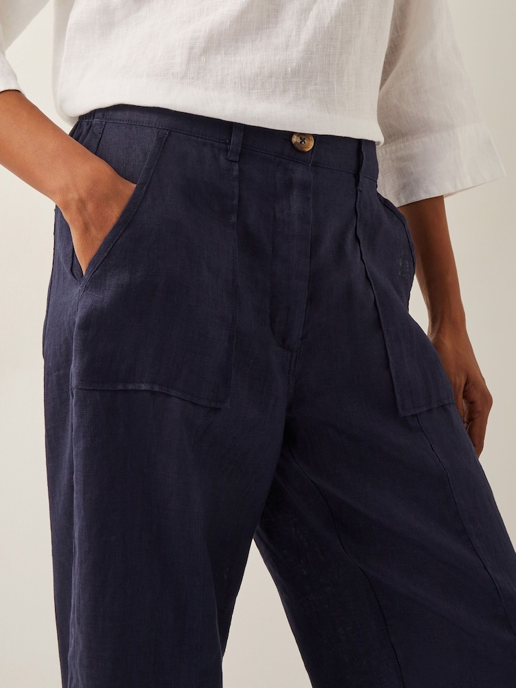 Monsoon Blue Jolie Short Linen Wide Leg Trousers - Image 4 of 4