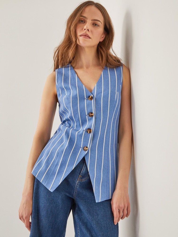 Monsoon Blue Susan Stripe Waistcoat - Image 1 of 6