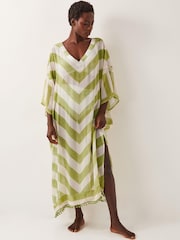 Monsoon Green Sorcha Chevron Stripe Kaftan Dress - Image 1 of 5