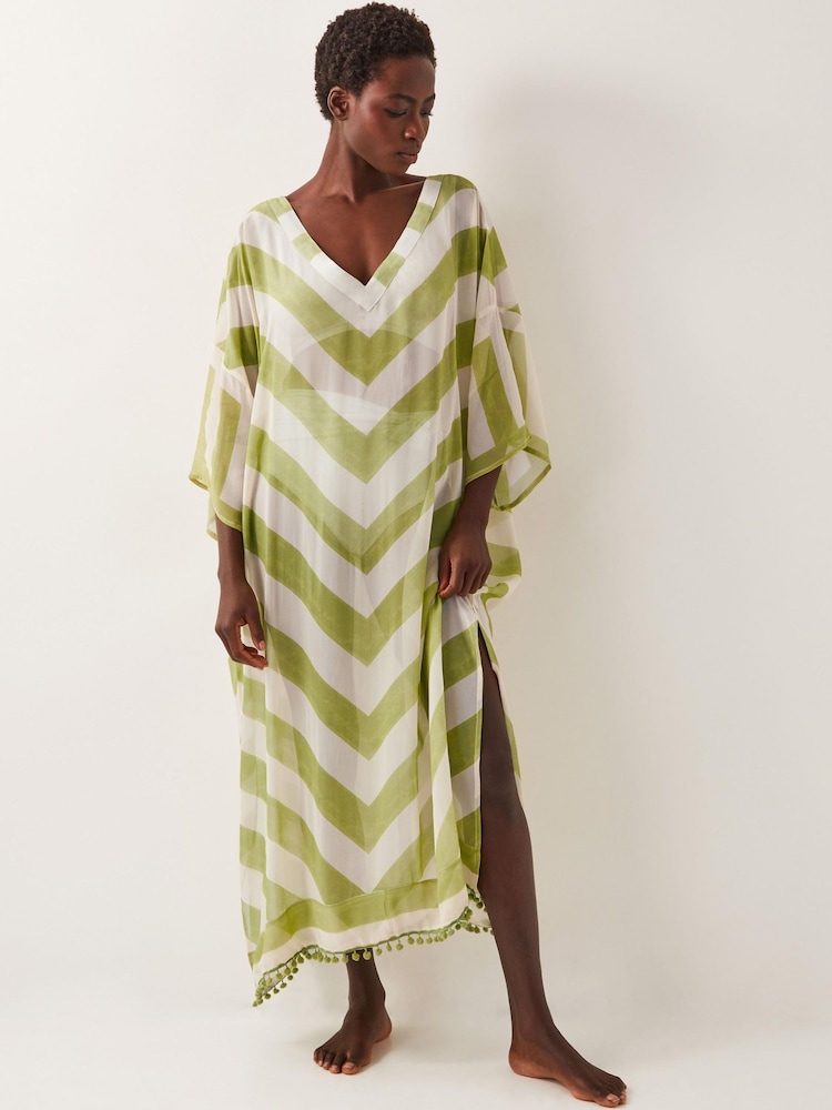 Monsoon Green Sorcha Chevron Stripe Kaftan Dress - Image 1 of 5