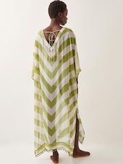 Monsoon Green Sorcha Chevron Stripe Kaftan Dress - Image 2 of 5