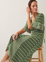 Monsoon Green Maren Geometric Print Midi Tea Dress - Image 1 of 4