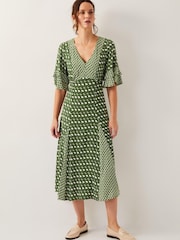 Monsoon Green Maren Geometric Print Midi Tea Dress - Image 2 of 4