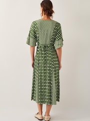 Monsoon Green Maren Geometric Print Midi Tea Dress - Image 3 of 4