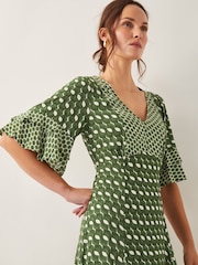Monsoon Green Maren Geometric Print Midi Tea Dress - Image 4 of 4