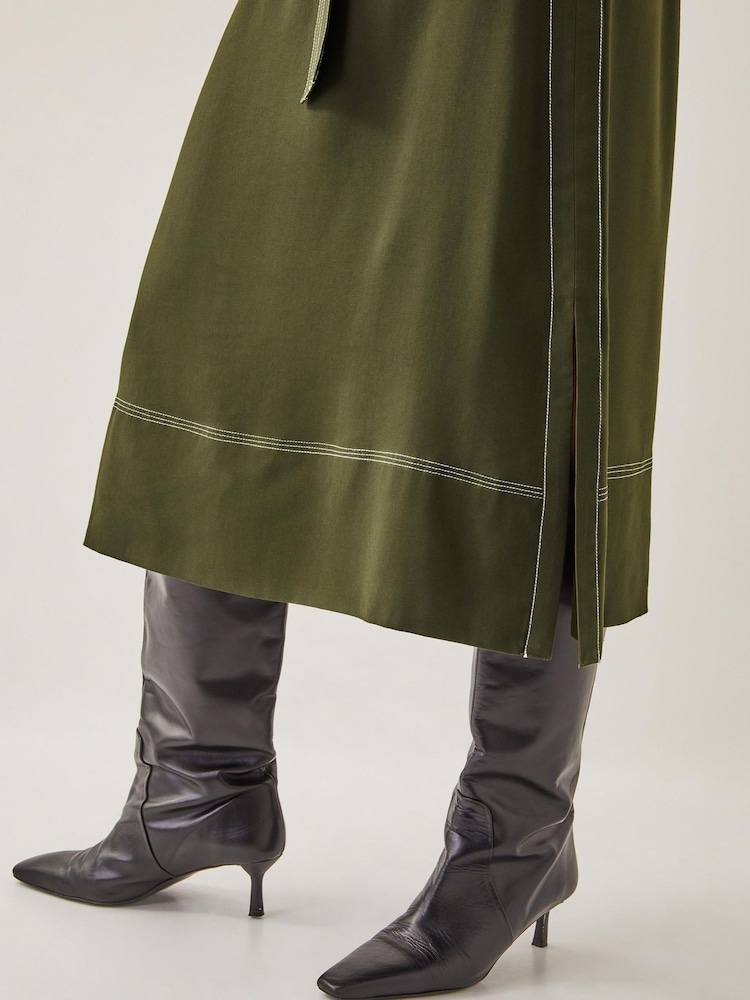 Monsoon Green Katya Tie Waist Midi Skirt - Image 3 of 6