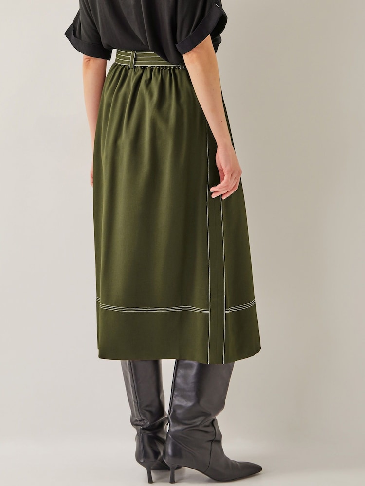 Monsoon Green Katya Tie Waist Midi Skirt - Image 4 of 6
