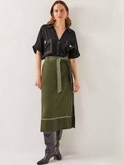 Monsoon Green Katya Tie Waist Midi Skirt - Image 5 of 6
