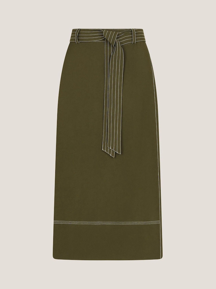 Monsoon Green Katya Tie Waist Midi Skirt - Image 6 of 6