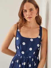 Monsoon Blue Sicily Polka Dot Fit & Flare Midi Dress - Image 3 of 6