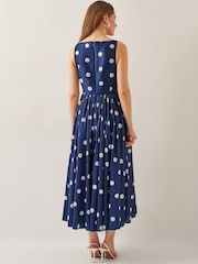 Monsoon Blue Sicily Polka Dot Fit & Flare Midi Dress - Image 4 of 6