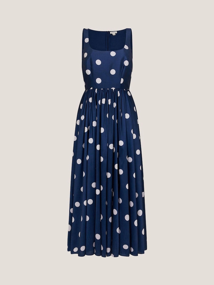 Monsoon Blue Sicily Polka Dot Fit & Flare Midi Dress - Image 6 of 6 Monsoon Blue Sicily Polka Dot Fit & Flare Midi Dress - Image 6 of 6