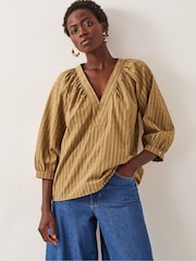 Monsoon Brown Suzi 3/4 Sleeve Check Top - Image 1 of 4