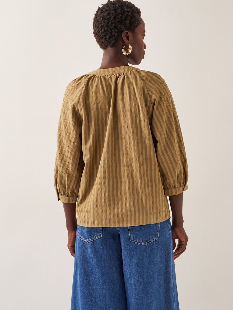 Monsoon Brown Suzi 3/4 Sleeve Check Top - Image 4 of 4