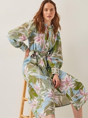 Monsoon Green Piper Floral Print Midi Dress - Image 1 of 5