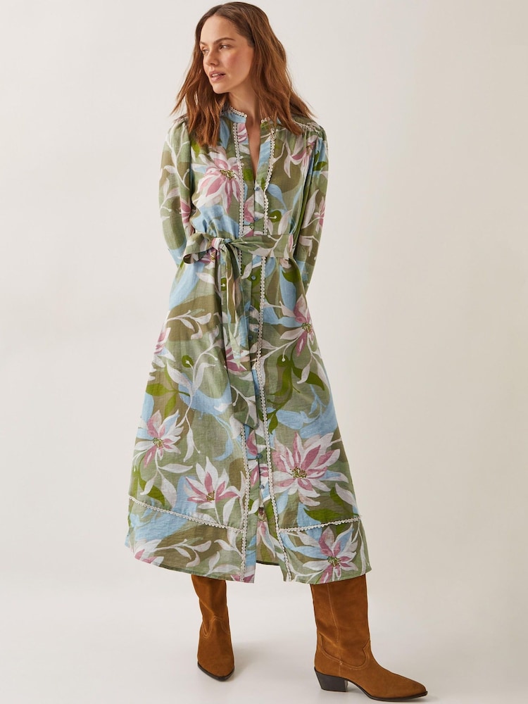 Monsoon Green Piper Floral Print Midi Dress - Image 2 of 5