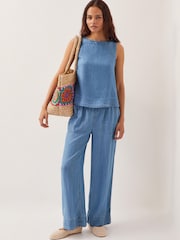 Monsoon Blue Nyla Wide Leg Trousers - Image 1 of 4