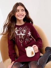 Lipsy Berry Red Star Christmas Crew Neck Knitted Dress (5-16yrs) - Image 2 of 5