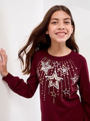 Lipsy Berry Red Star Christmas Crew Neck Knitted Dress (5-16yrs) - Image 3 of 5