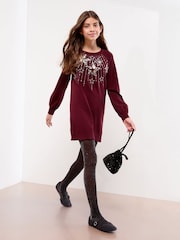 Lipsy Berry Red Star Christmas Crew Neck Knitted Dress (5-16yrs) - Image 4 of 5