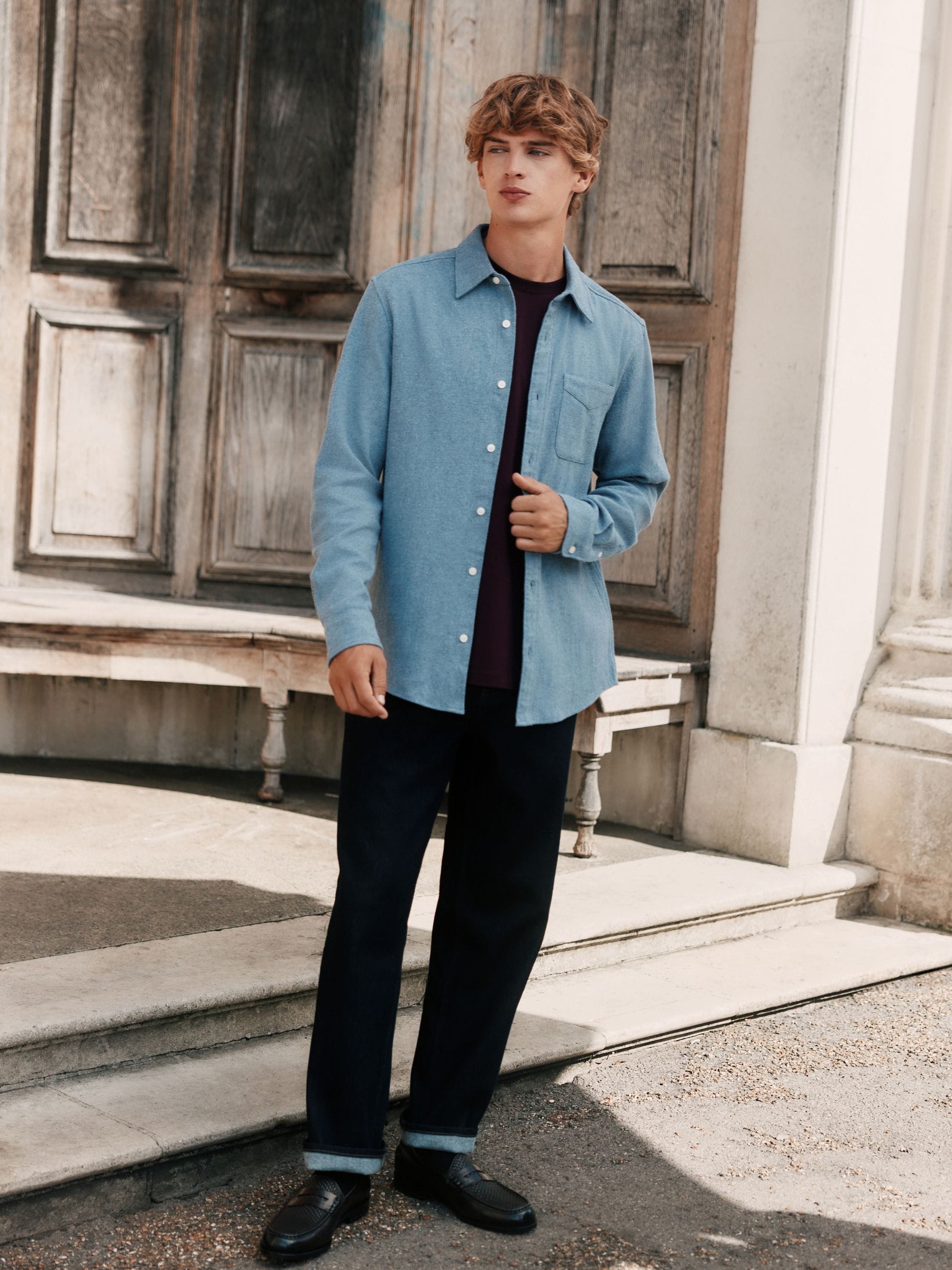 Buy Blue Italian Fabric Soft Touch Signature Long Sleeve Shirt