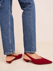 Friends Like These Red Micro Kitten Heel Pointed Toe Faux Suede Court Shoes - Image 1 of 4
